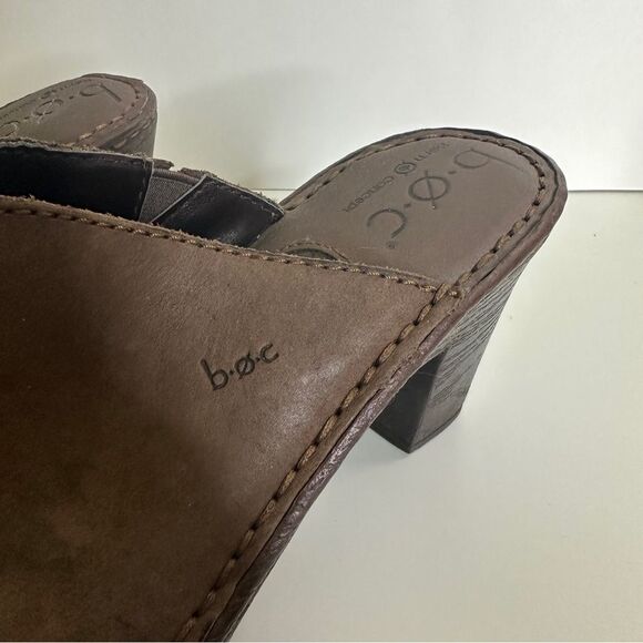 B.O.C. Brown Leather Slip-on Heels Shoes Open Toe - Picture 3 of 8